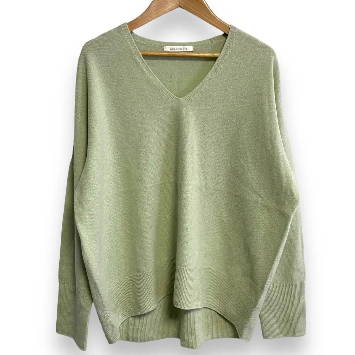 23SS GALERIE VIE ギャルリーヴィー スーパーファインウール Vネックプルオーバー 長袖 ニット セーター F ライトグリーン