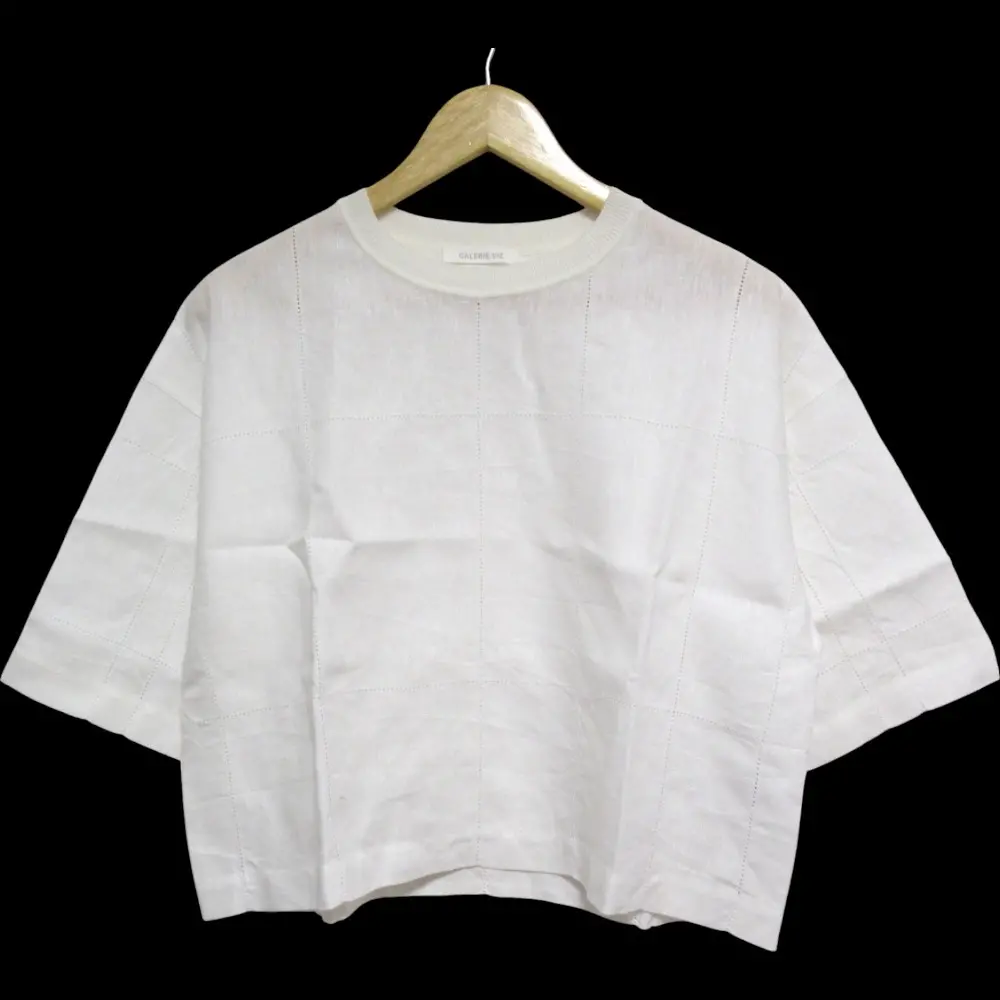 25SS GALERIE VIE ギャルリーヴィー リネン100％ リブコンビフレンチリネン 半袖 ワイドシャツ サイズF オフホワイト