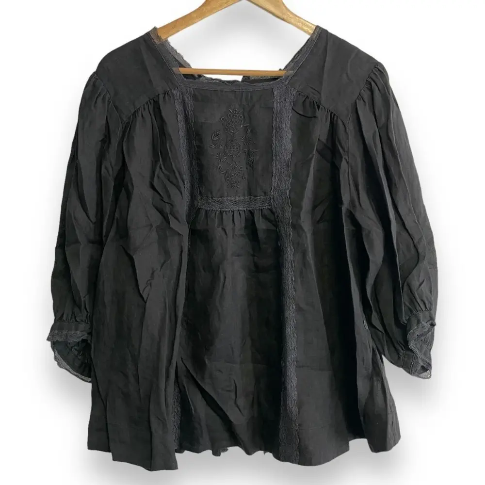 GASA ガサ コットンレース 七分袖 プルオーバー ブラウス L ホワイトの