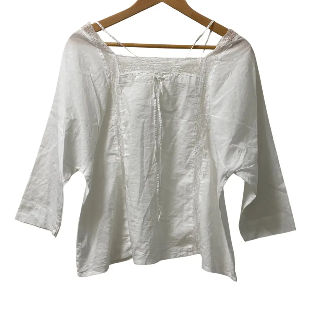 GASA ガサ コットンレース 七分袖 プルオーバー ブラウス L ホワイト