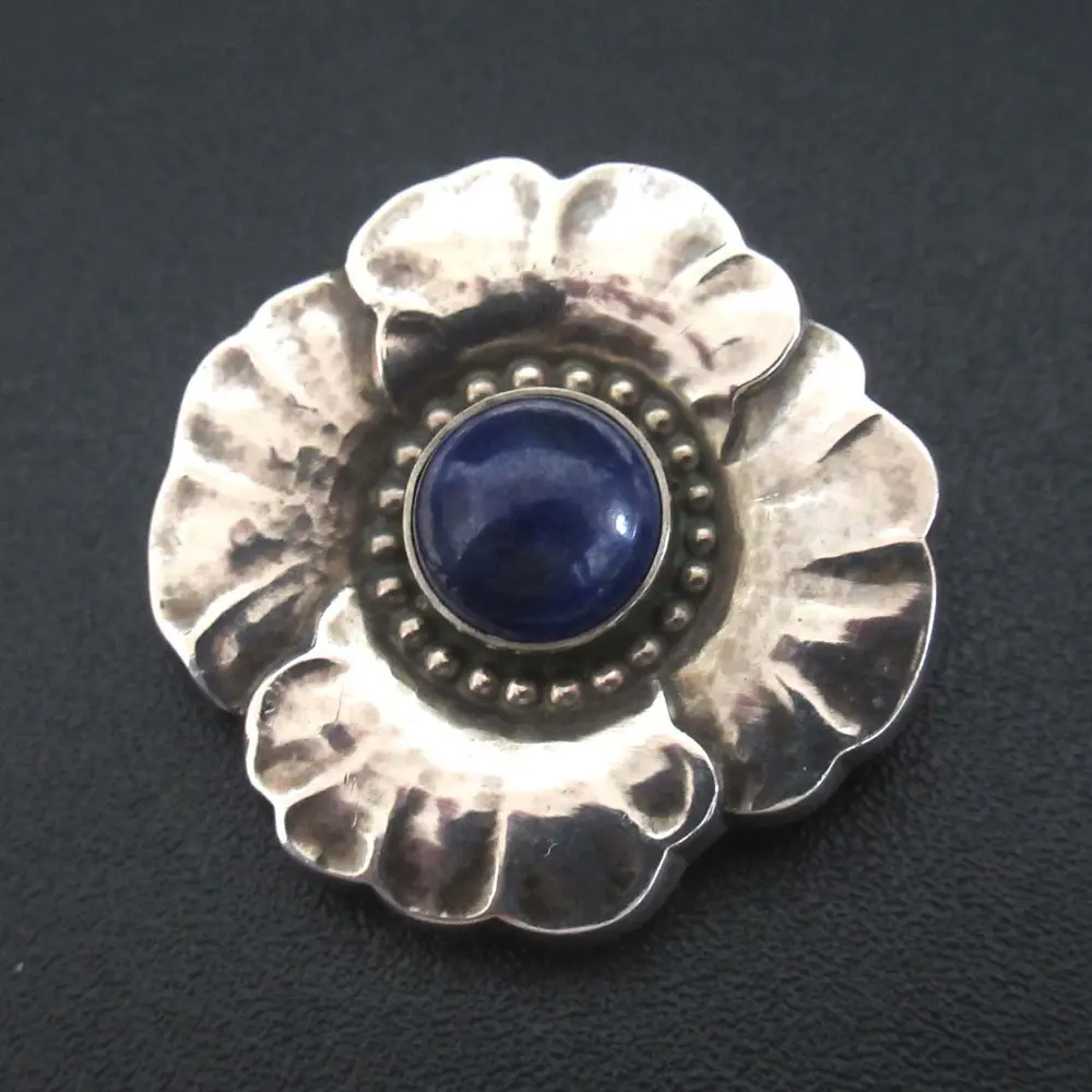 GEORG JENSEN ジョージジェンセン 189 925SV フラワーモチーフ ラピスラズリ ブローチ シルバー