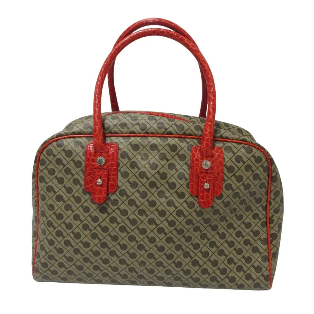 GHERARDIN ゲラルディーニ 総柄 ボストンバッグ ハンドバッグ ブラウン×レッド