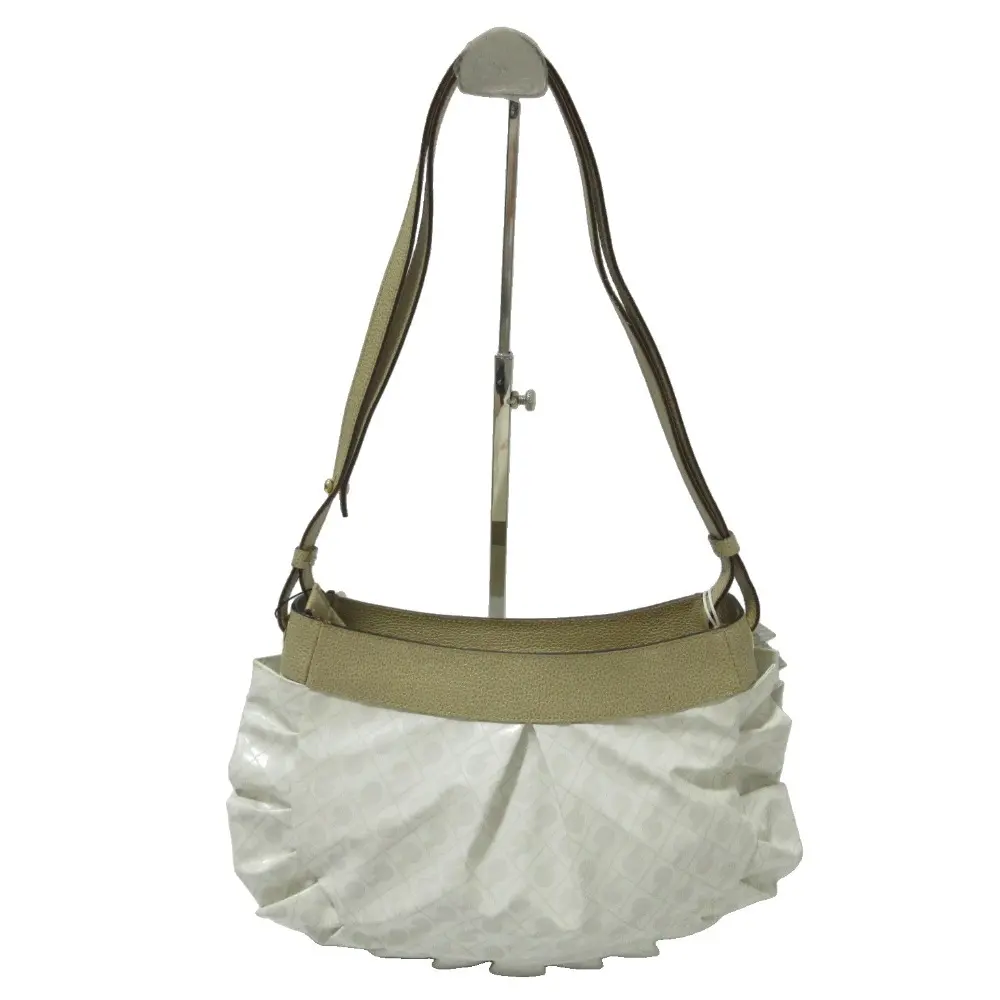 GHERARDIN ゲラルディーニ 総柄 レザー ソフティ フリル ワンショルダーバッグ ホワイト×ベージュ