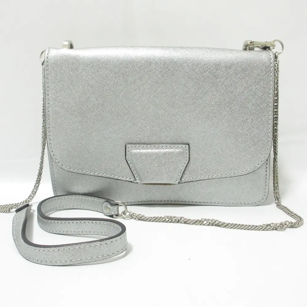 GIANNI CHIARINI ジャンニキアリーニ メタリック レザー フラップ チェーンショルダーバッグ シルバー