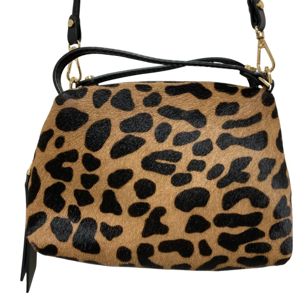 GIANNI CHIARINI ジャンニキアリーニ レオパード柄 ハラコ 2WAY ショルダーバッグ ハンドバッグ キャメル ブラック