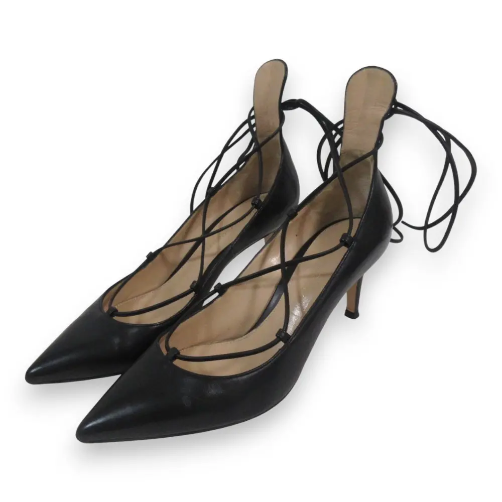 Gianvito Rossi ジャンビトロッシ レザー レースアップ ポインテッドトゥ パンプス 36 約23cm ブラック