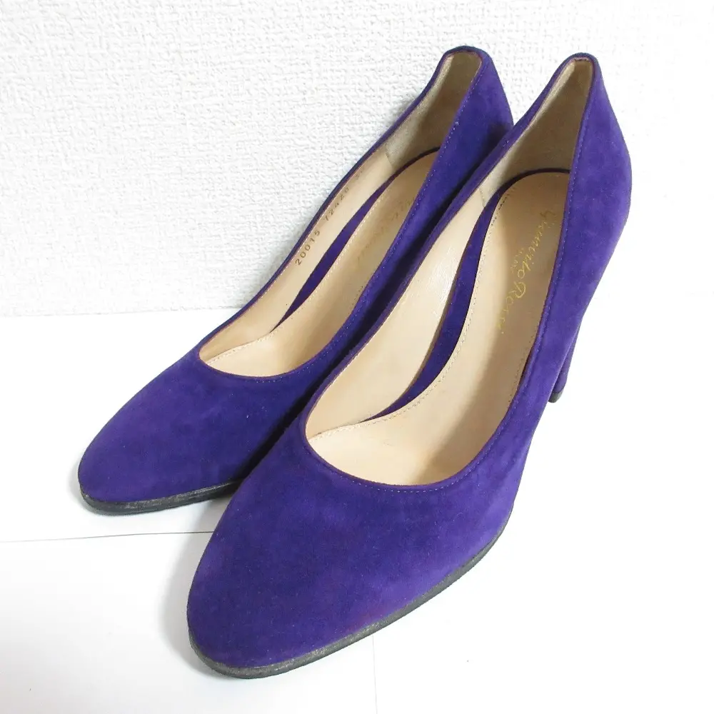 Gianvito Rossi ジャンヴィトロッシ スエード アーモンドトゥ チャンキーヒール パンプス 36 23.0cm相当 パープル