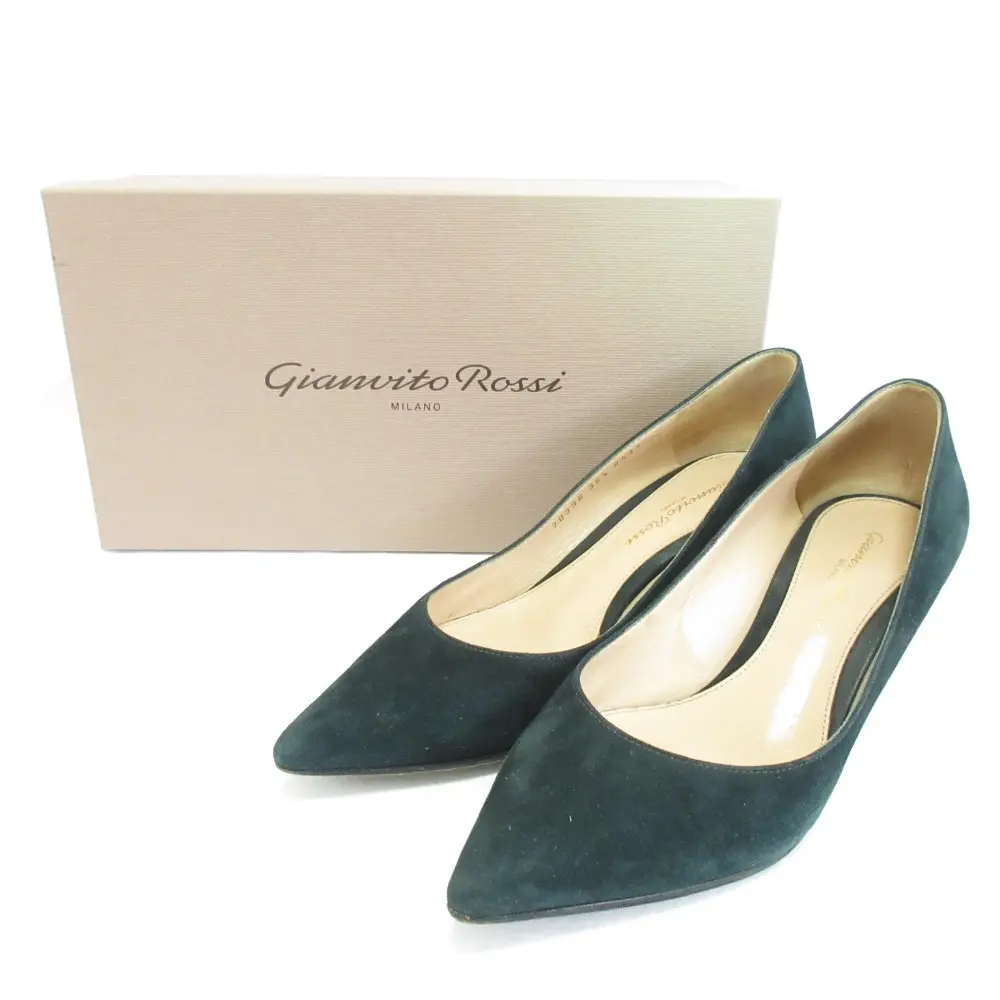 Gianvito Rossi ジャンヴィトロッシ スエード ポインテッドトゥ パンプス サイズ36.5 約23.5cm グリーン
