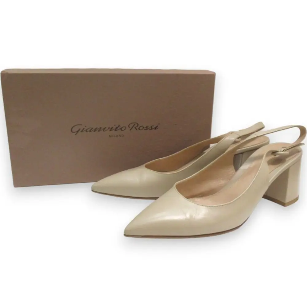 Gianvito Rossi ジャンヴィトロッシ AGATA レザー ポインテッドトゥ スリングバック ミュール 41 約26.5cm ベージュ