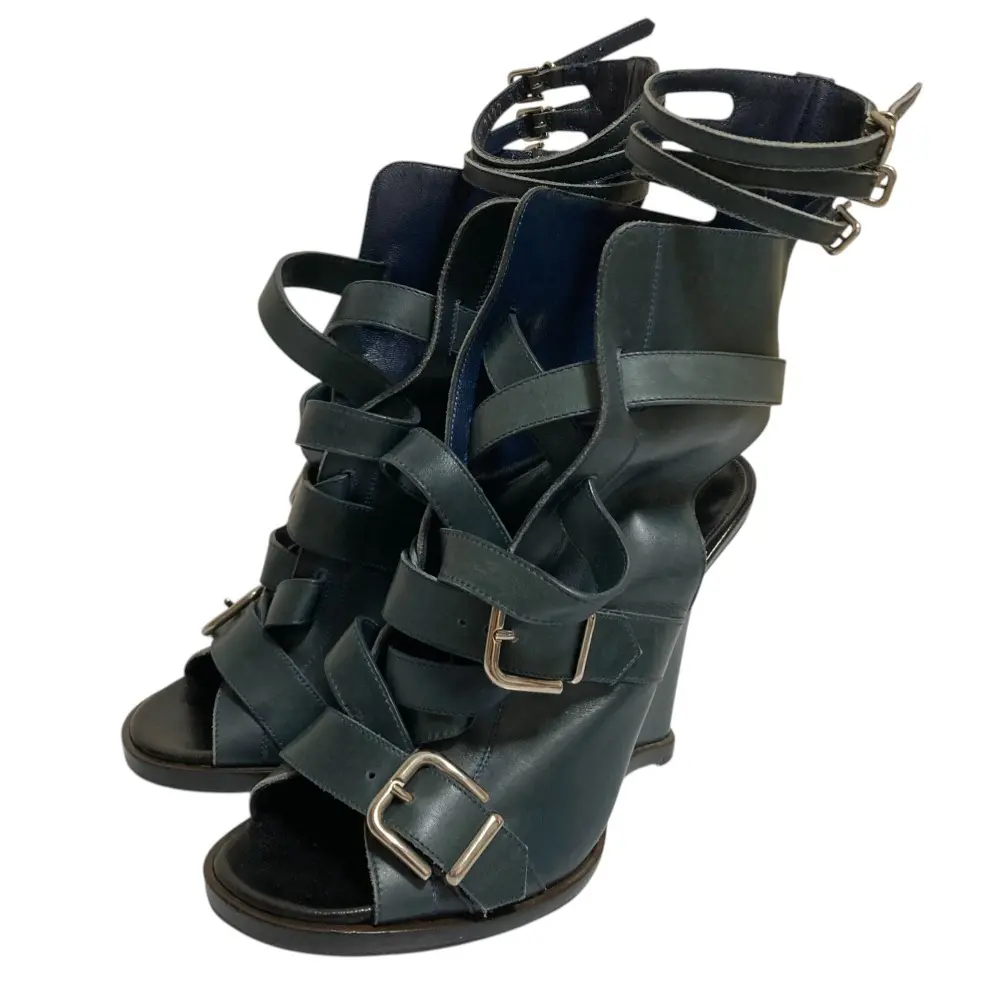 Gianvito Rossi ジャンヴィトロッシ アルチュザラ 別注 ベルトデザイン ウェッジサンダル ブーツ 36.5 23.5cm ダークブルー