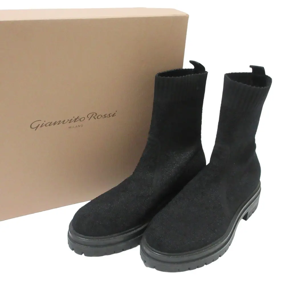 Gianvito Rossi ジャンヴィトロッシ TORRANCE ニットブーツ サイズ38 約25cm ブラック