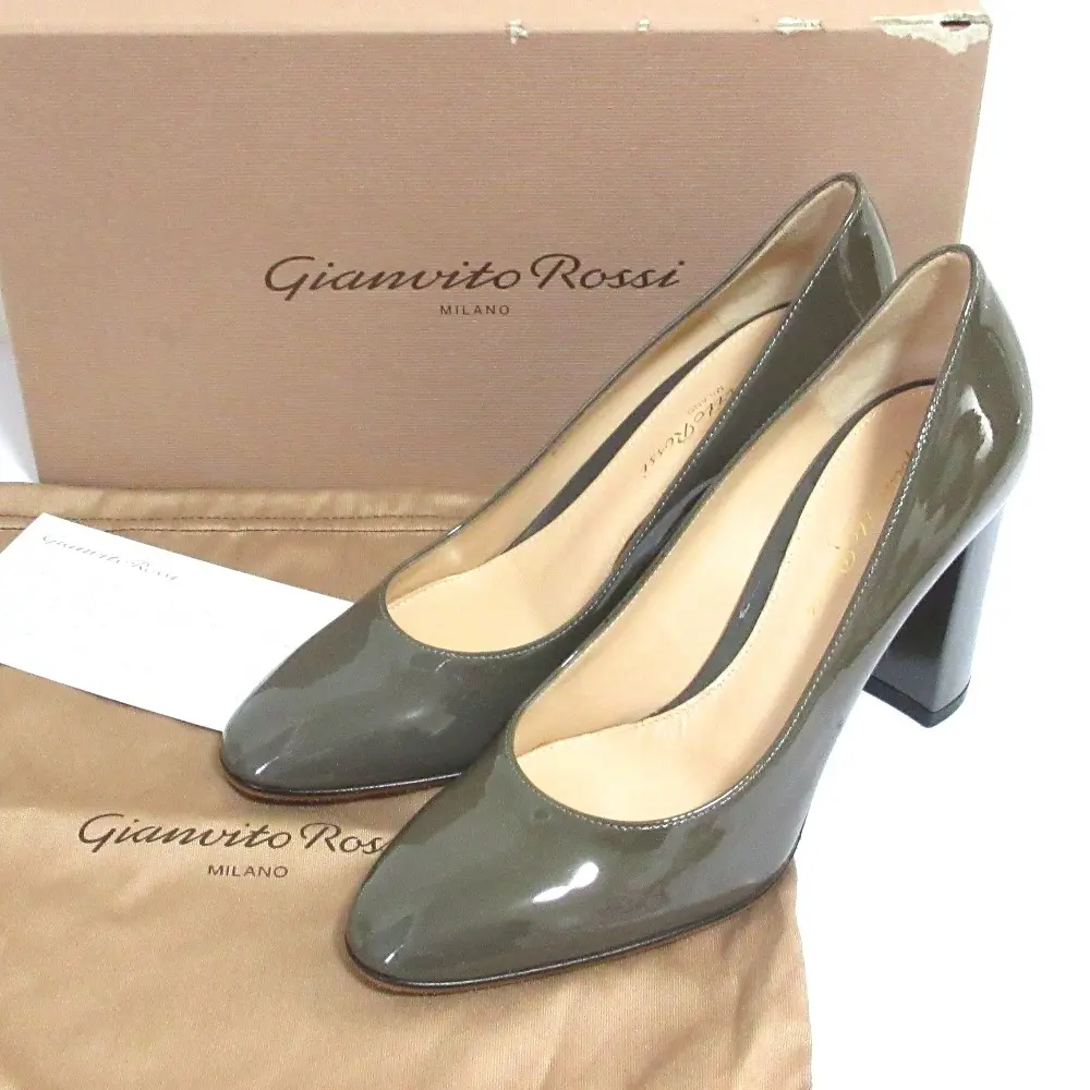Gianvito Rossi ジャンヴィトロッシ パテントレザー パンプス ハイヒール 36.5 23.5cm相当 カーキ