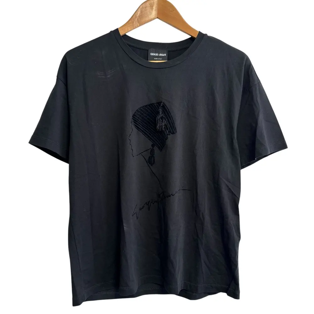 GIORGIO ARMANI ジョルジオアルマーニ プリント 半袖 クルーネック Tシャツ カットソー 42 ブラック