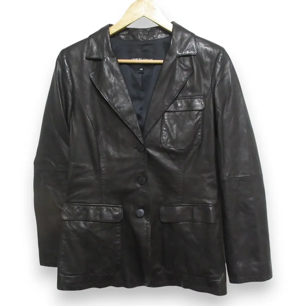 GIORGIO ARMANI ジョルジオアルマーニ ラムレザー テーラードジャケット サイズ40 ブラック