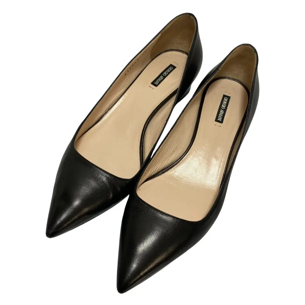 GIORGIO ARMANI ジョルジオアルマーニ  レザー ポインテッドトゥ ローヒール パンプス サイズ37 約24cm ブラック
