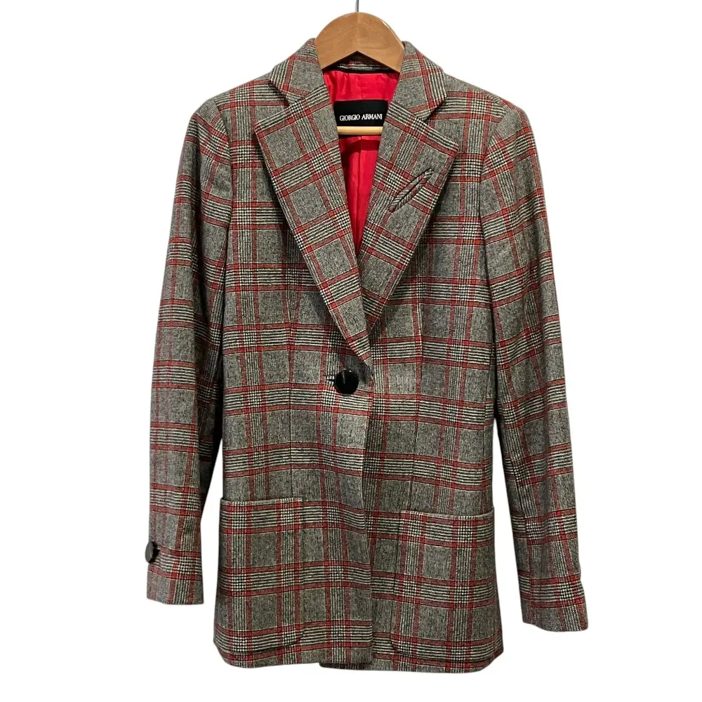 GIORGIO ARMANI ジョルジオアルマーニ グレンチェック 1B フランネル テーラードジャケット 36 グレー系