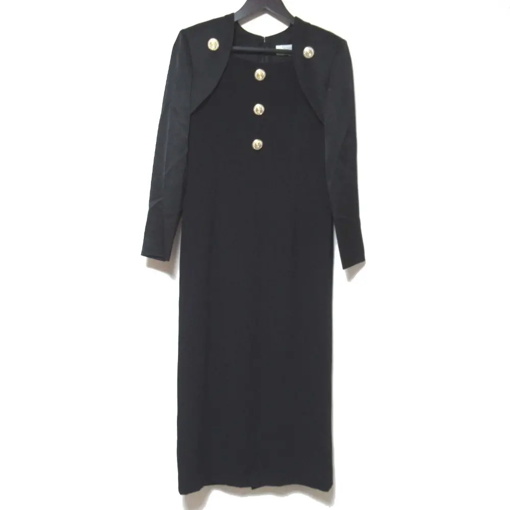 GIVENCHY ジバンシィ ヴィンテージ ロング丈 ビジューボタン ボレロレイヤード フォーマル ドレス ワンピース 10サイズ ブラック