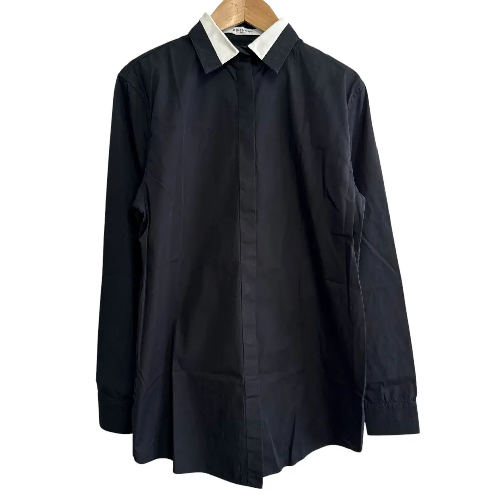 GIVENCHY ジバンシィ 比翼仕立て ロングスリーブ 長袖 シャツ ブラウス 38 ブラック