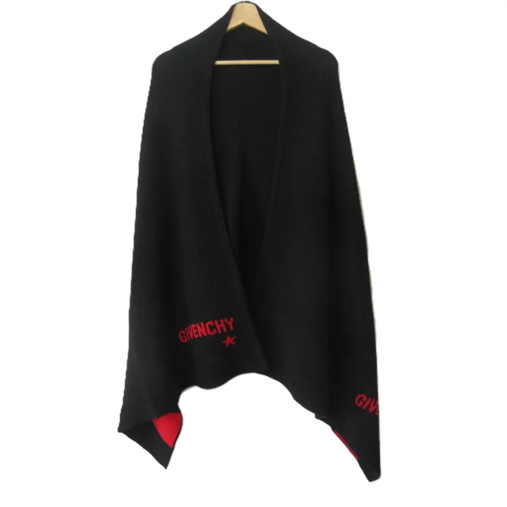 GIVENCHY ジバンシィ ロゴ 大判 ニットマフラー ストール ショール ブラック×レッド