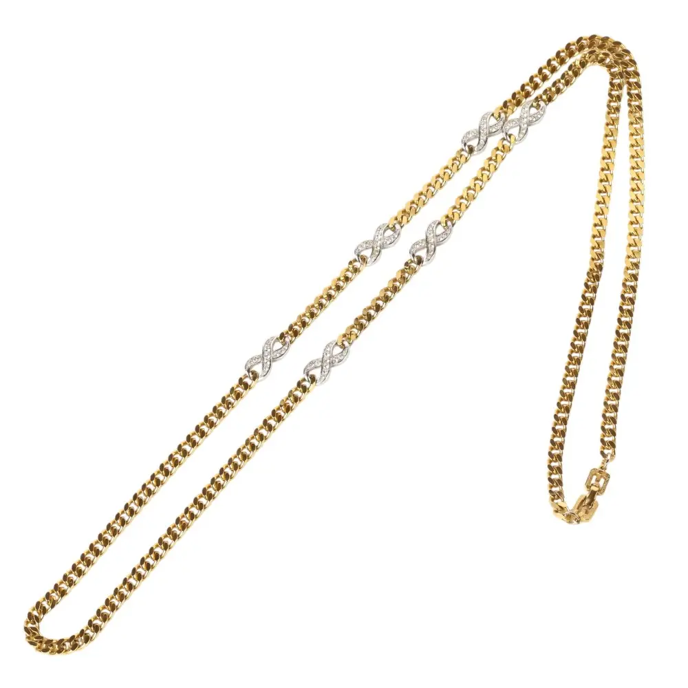 GIVENCHY ジバンシィ ラインストーン 喜平 ロングチェーン ネックレス ゴールドカラー シルバーカラー