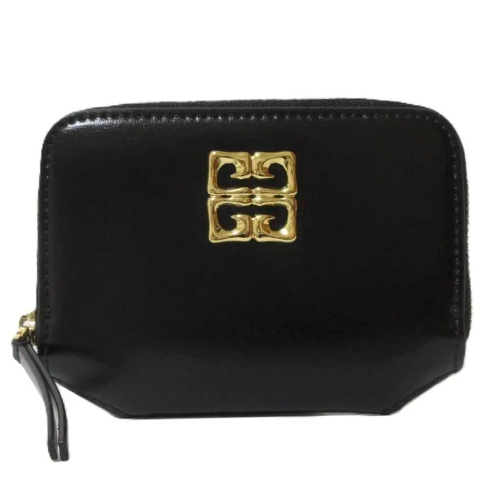 24SS GIVENCHY ジバンシィ 4Gリキッド ジップ付きウォレット ボックスレザー エンブレム コインケース ブラック ゴールド金具