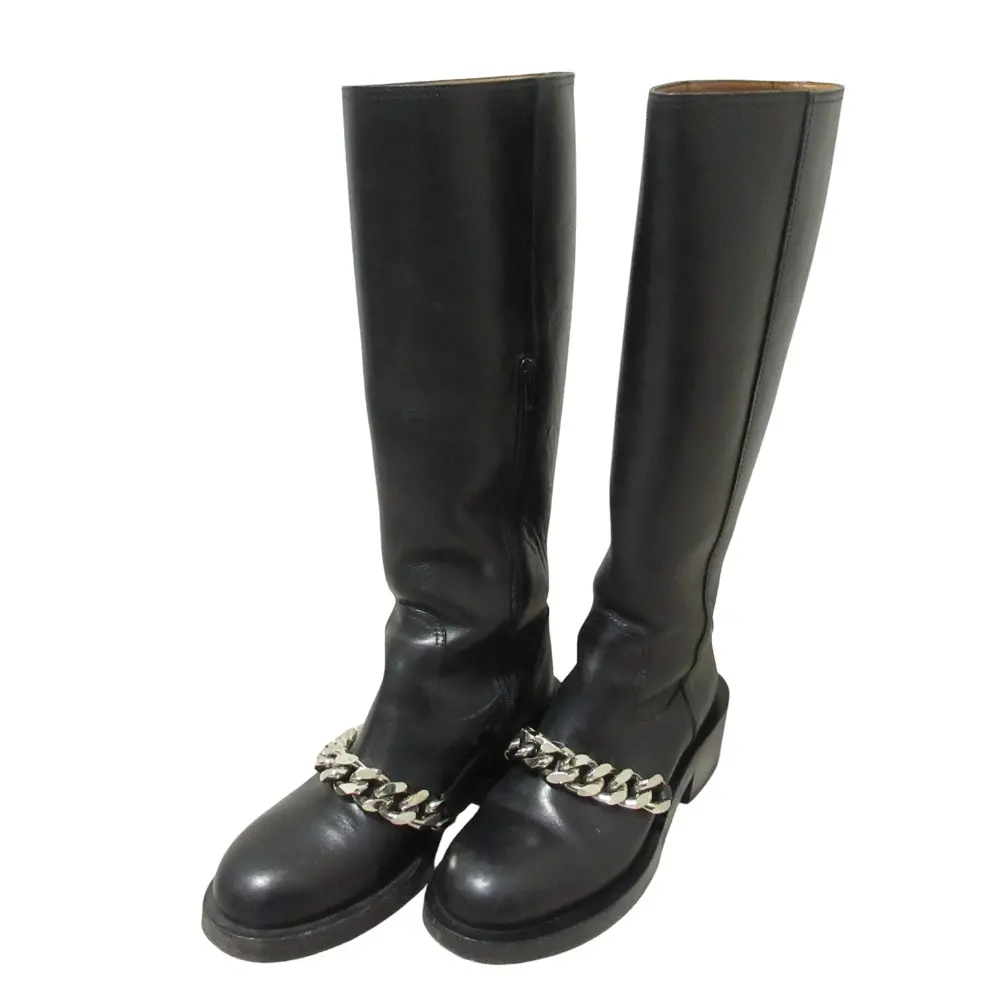 GIVENCHY ジバンシィ レザー チェーン ロングブーツ 24～25cm程度 ブラック