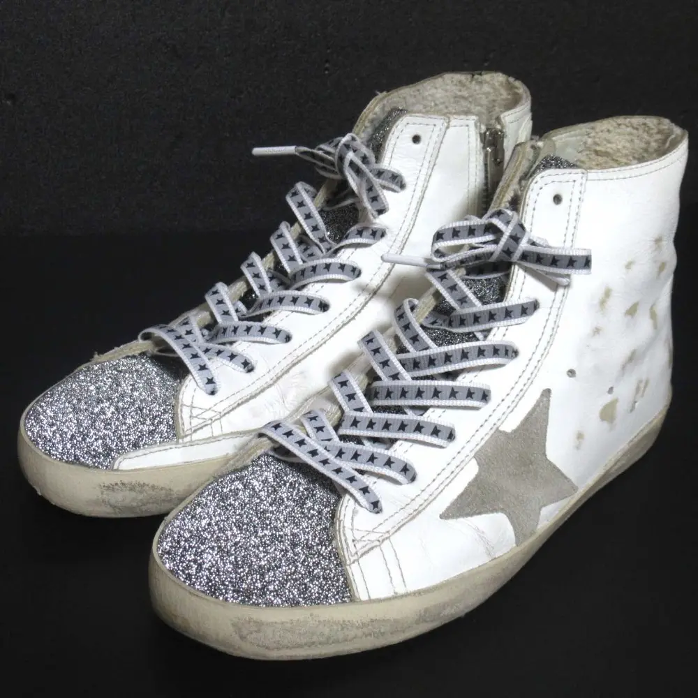 GOLDEN GOOSE ゴールデングース FRANCY フランシー ヴィンテージ加工 グリッター ハイカット スニーカー 36 約23cm ホワイト系