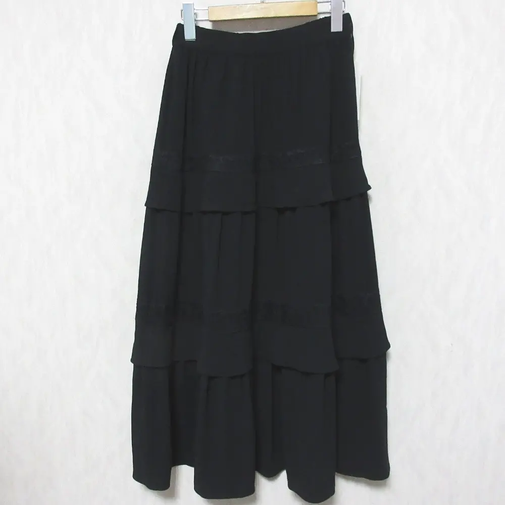 23SS GRACE CLASS グレースクラス グレースコンチネンタル ロング丈 トリアセレースフリルスカート 0223221131 36 ブラック