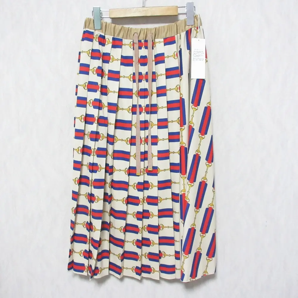 23SS GRACE CLASS グレースクラス グレースコンチネンタル ロング丈 ベルトプリントプリーツスカート 0223222202 36 ベージュ