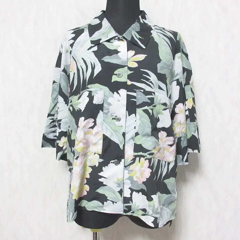 23SS Grace Class グレースクラス フラワープリントシャツ 半袖 オーバーサイズ ブラウス 0223241074 36 ブラック