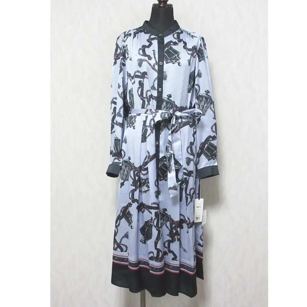 23AW Grace Class グレースクラス プリントツイルワンピース シャツドレス 0223431044 サイズ38 グレー