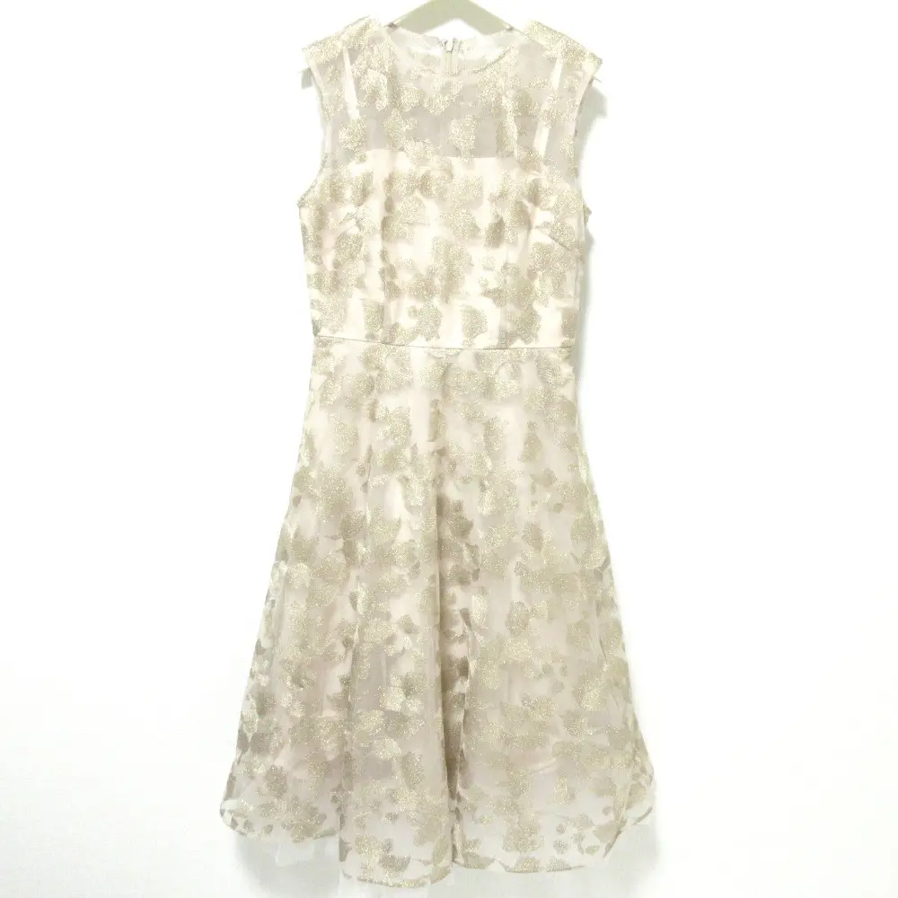 Grace Class グレースクラス グレースコンチネンタル ラメ刺繍チュールワンピース ノースリーブ オケージョンドレス 38 ベージュ