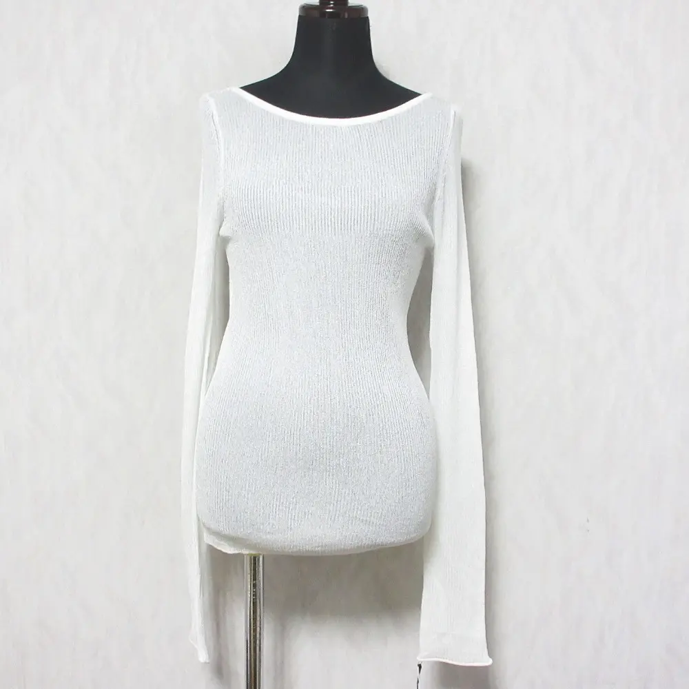 24SS Grace Class グレースクラス グレースコンチネンタル ラメシアーリブニットトップ 長袖 カットソー 0224243117 36 ホワイト