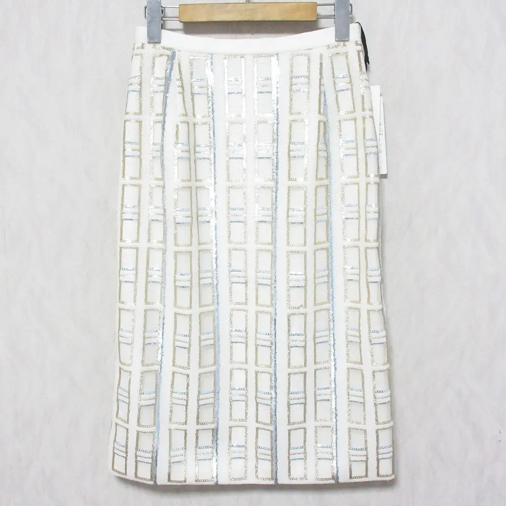 23SS Grace Class グレースクラス グレースコンチネンタル ひざ丈 ミディ丈 スパンコールタイトスカート 0223121038 36 ホワイト