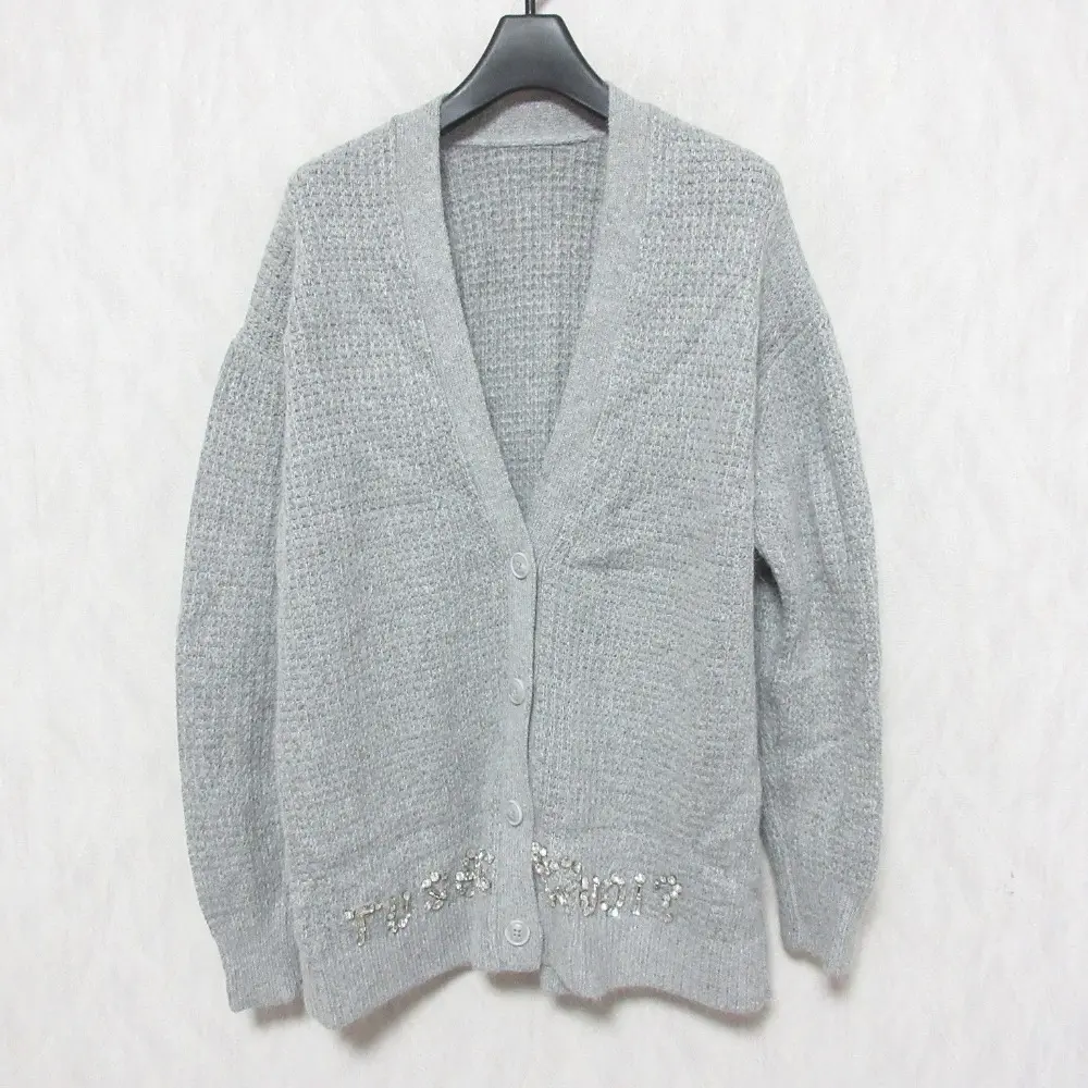 23AW Grace Class グレースクラス グレースコンチネンタル Vネック レタードビジューカーディガン 0223353215 36 グレー