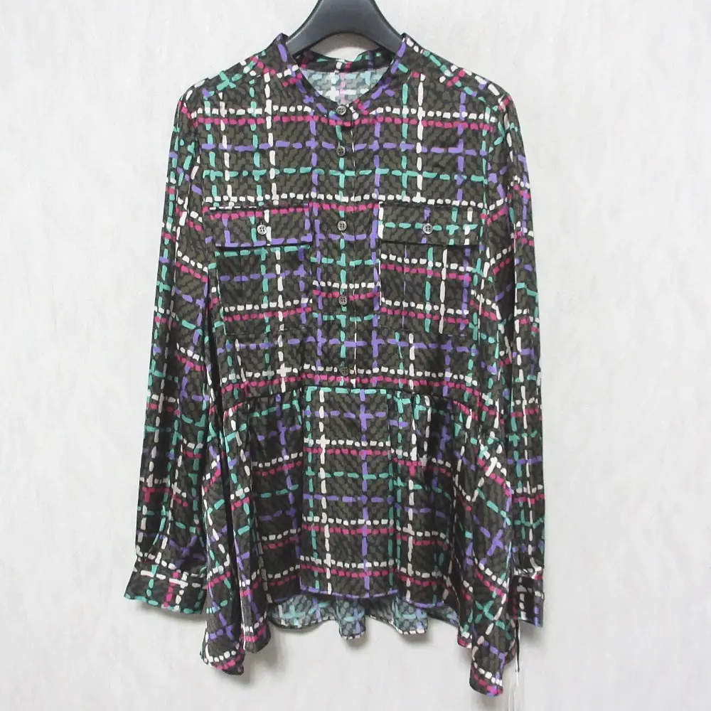 23AW Grace Class グレースクラス グレースコンチネンタル へリンボーンチェックシャツ 長袖 ブラウス 0223341221 36 チャコール