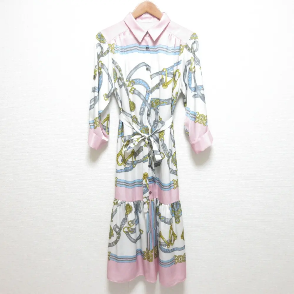 24SS Grace Class グレースクラス スカーフプリントシャツドレス ワンピース サイズ36 ピンク系