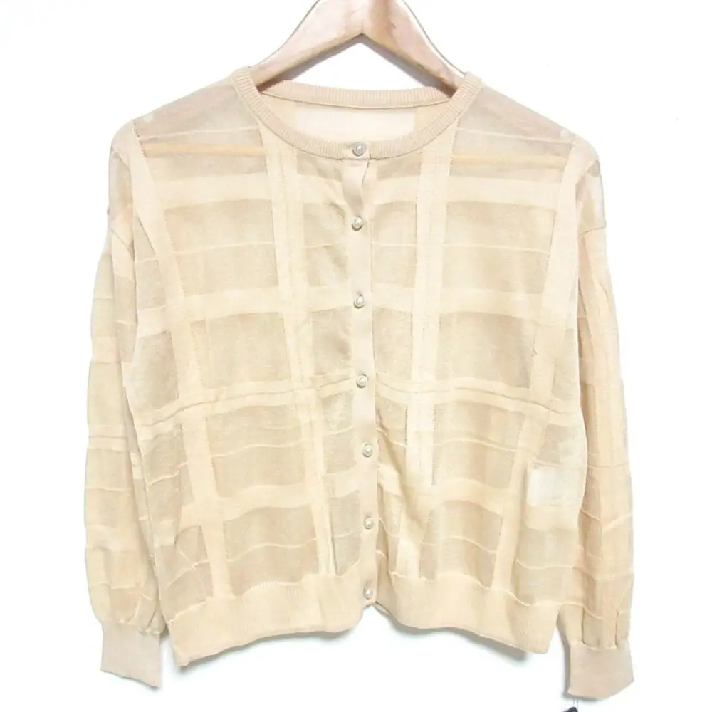 Grace Class グレースクラス 23AW ジャガード ショート丈 シアーチェックニットカーディガン 36 ベージュ