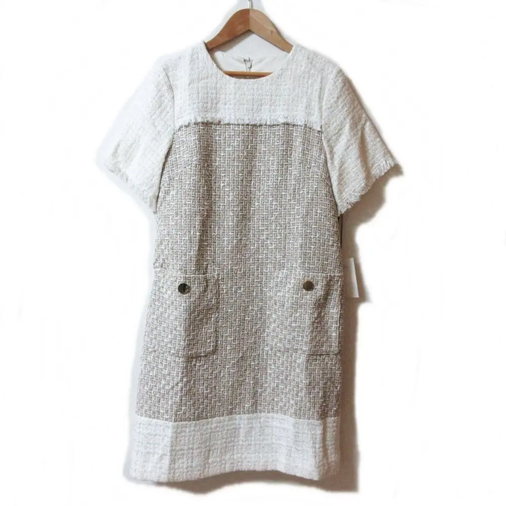 24SS GRACE CLASS グレースクラス Jules TOURNER 半袖 フリンジ ツイードコンビミニワンピース ドレス サイズ36 ベージュ