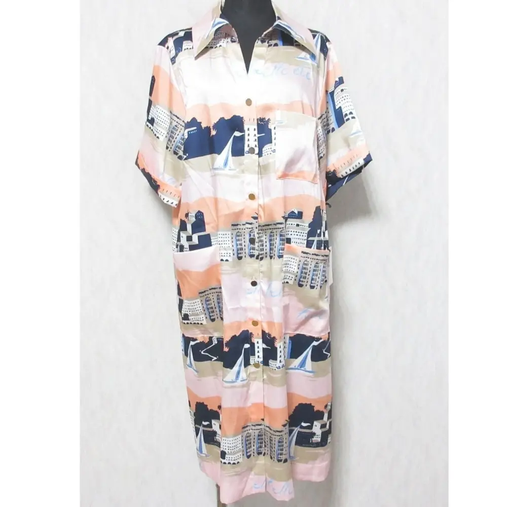 24SS GRACE CLASS グレースクラス RATTI社生地使用 マリンプリントシャツドレス ひざ丈 ワンピース 0224231026 38 ピンク