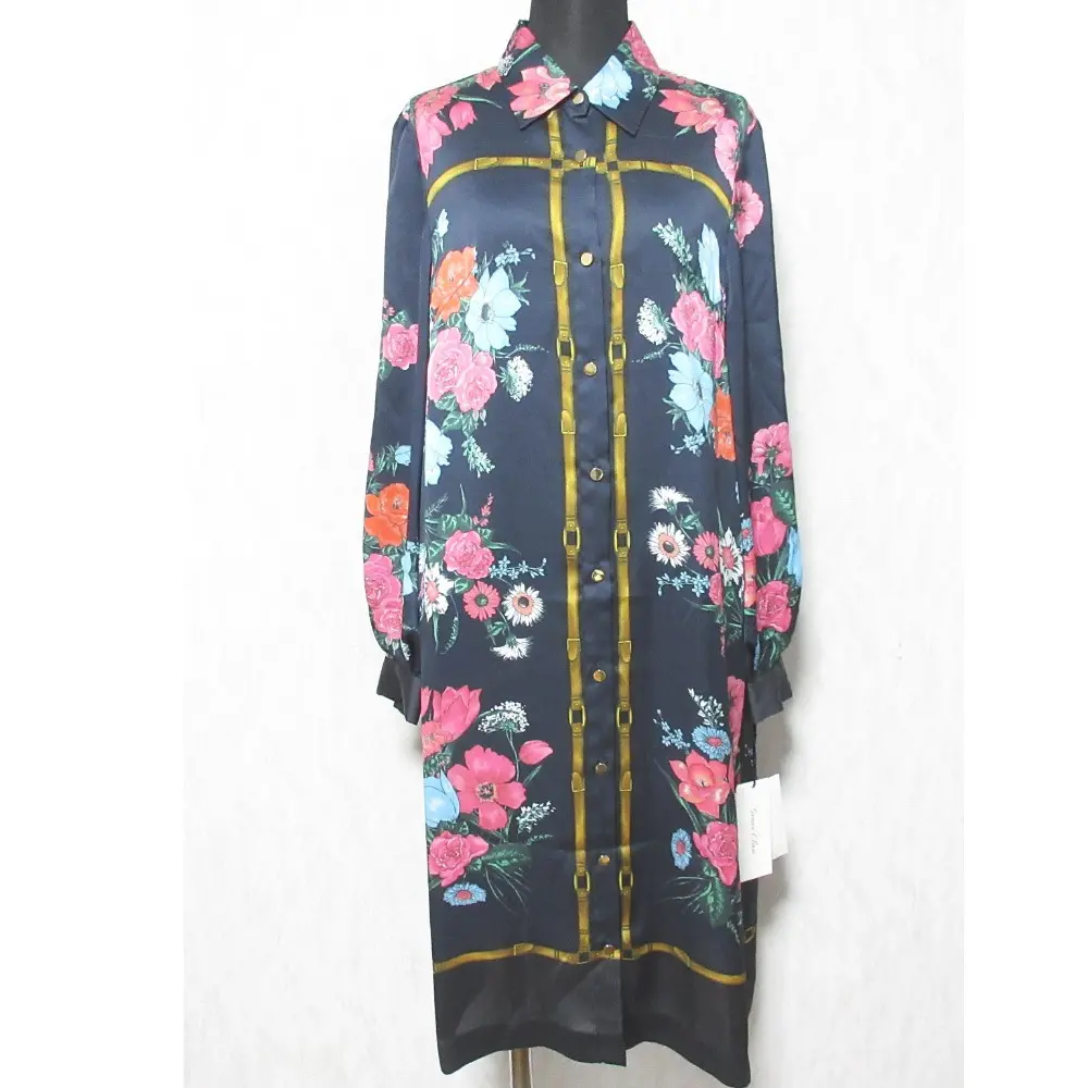 25SS Grace Class グレースクラス ボタニカルスカーフプリントワンピース ロングスリーブ シャツドレス 0225131013 36 ネイビー