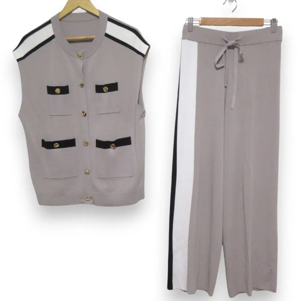 23AW GRECE CLASS グレースクラス 配色ライン ニットジレ+イージパンツ セットアップ サイズ36 グレー系
