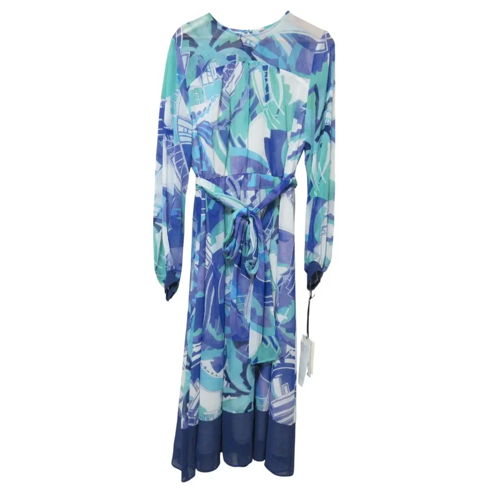24SS GRACE CLASS グレースクラス アールデコリゾートプリント 長袖 ロング ワンピース 36 ブルー
