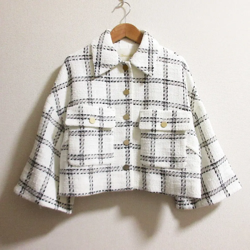24SS GRACE CLASS グレースクラス グレースコンチネンタル チェックツイード ショートジャケット 0224101065 サイズ38 ホワイト