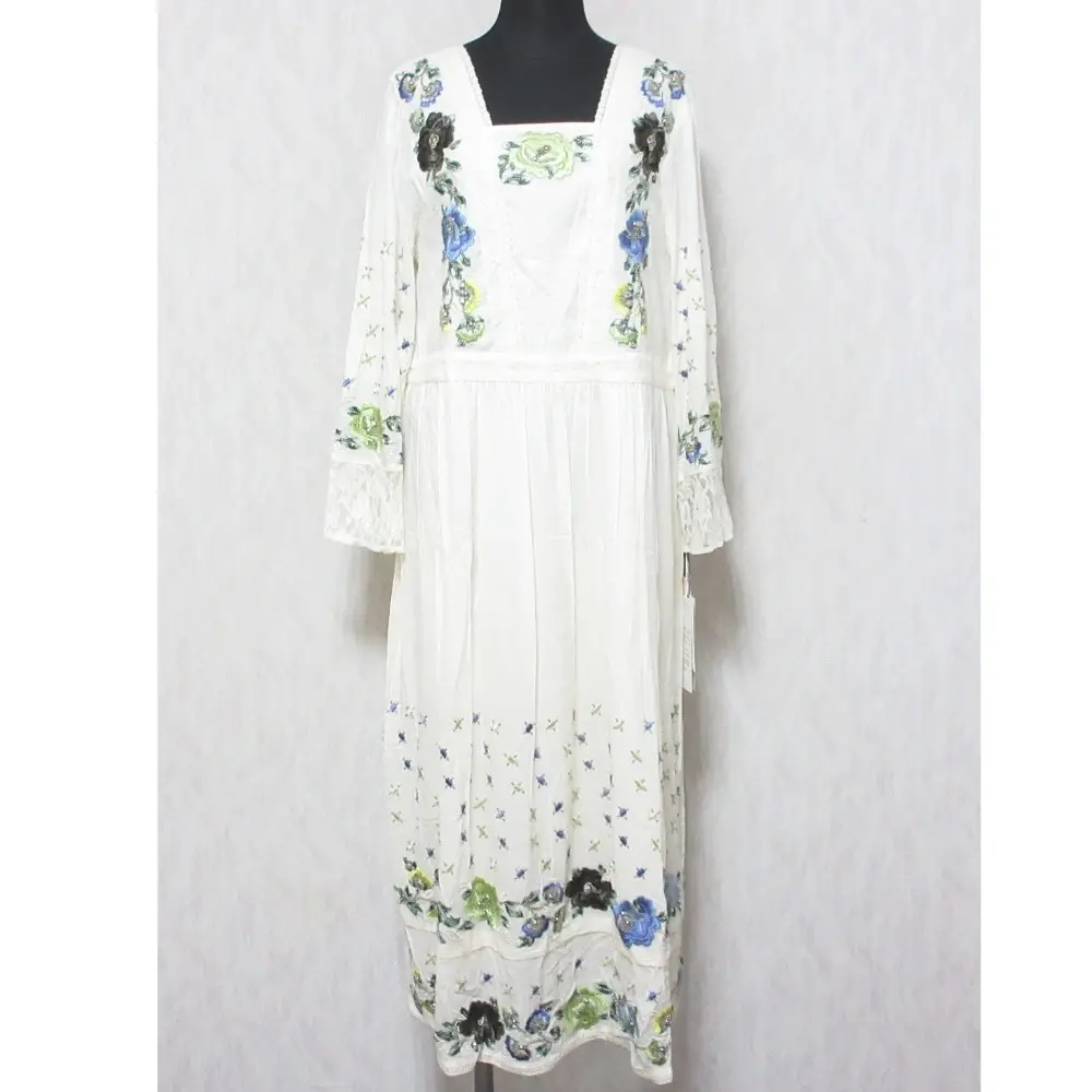 24SS GRACE CONTINENTAL グレースコンチネンタル フラワー刺繍エスニックワンピース ドレス 0124131031 36 キナリ