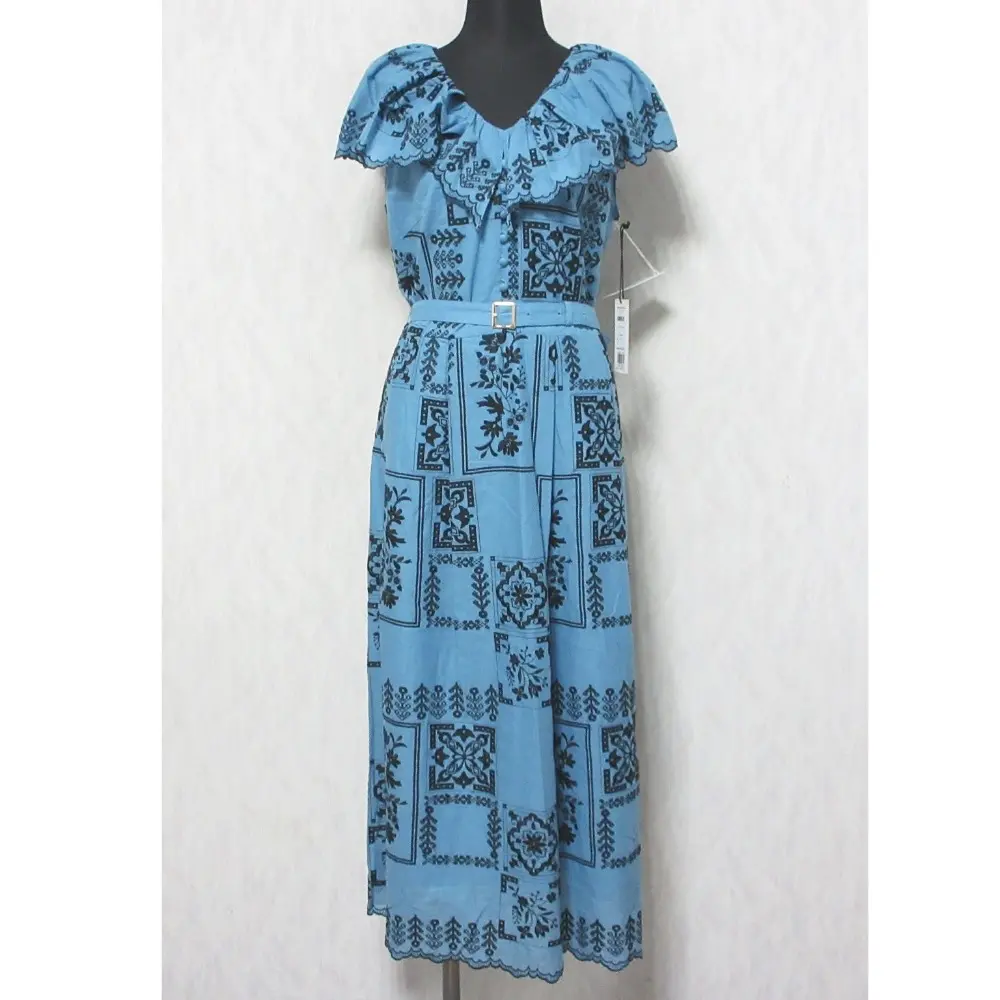 23SS GRACE CONTINENTAL グレースコンチネンタル ケープカラー刺繍ワンピース 0123231116 サイズ38 ブルー