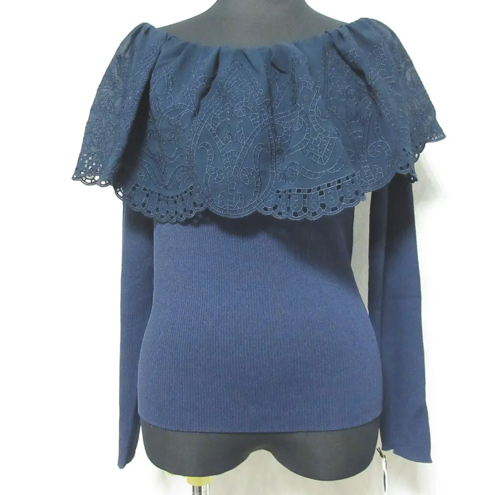 GRACE CONTINENTAL グレースコンチネンタル 24SS カットワークリブニットトップス セーター 0124143112 36 ネイビー