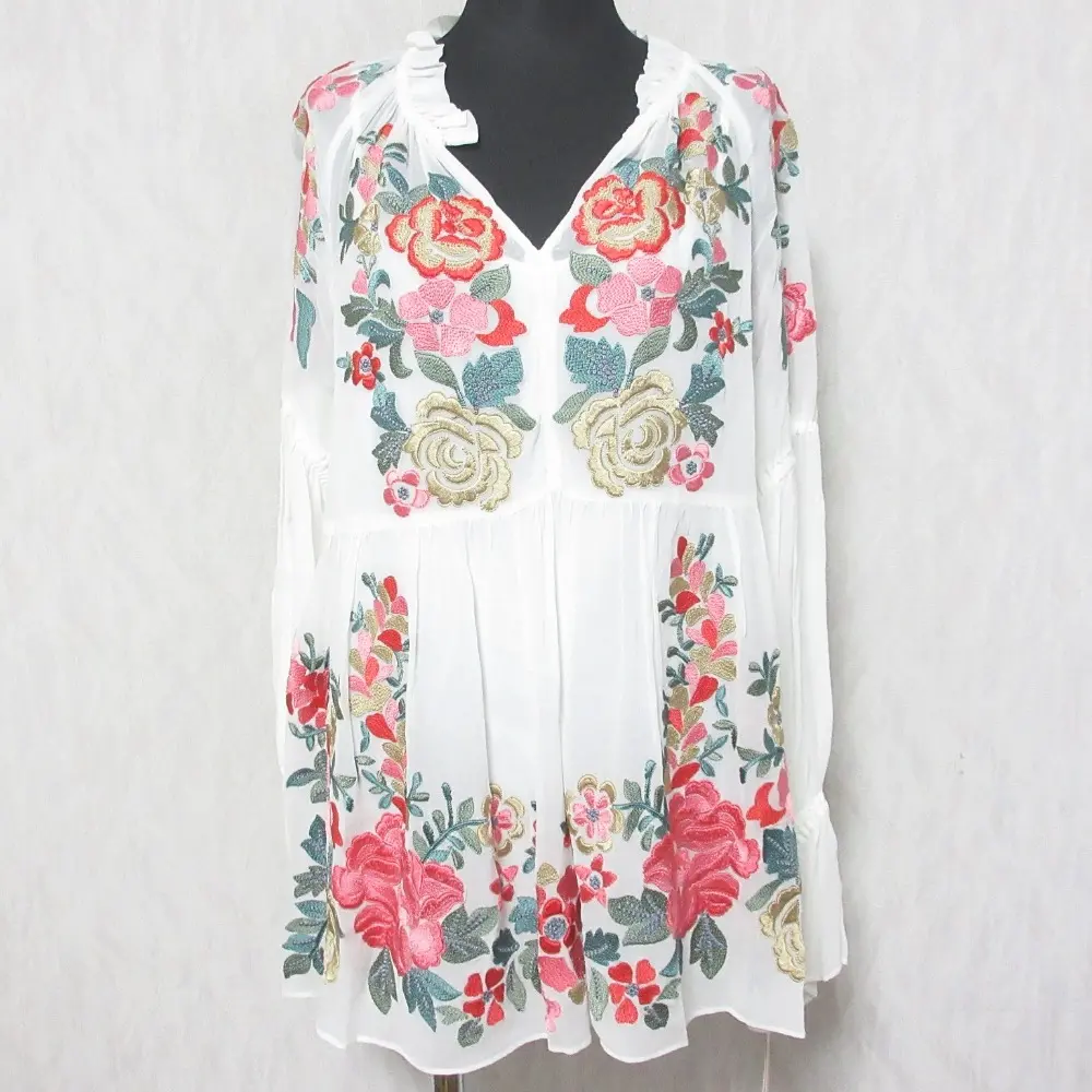 24SS GRACE CONTINENTAL グレースコンチネンタル フラワー刺繍ギャザートップ カットソー 0124141017 36 ホワイト