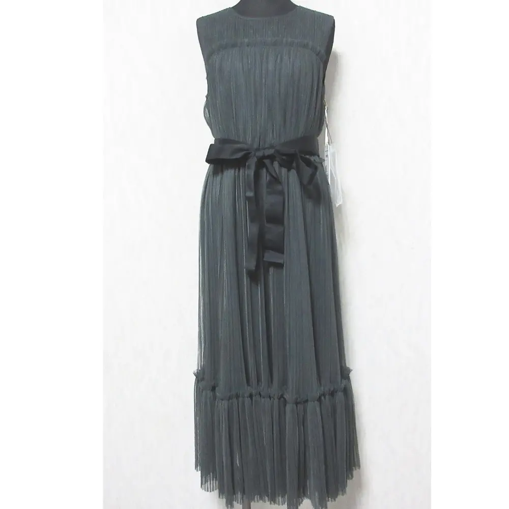 24AW GRACE CONTINENTAL グレースコンチネンタル プリーツロングドレス ノースリーブ チュールワンピース 0124335049 38 グレー