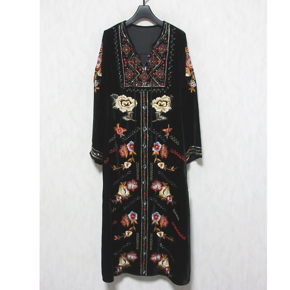 23AW GRACE CONTINENTAL グレースコンチネンタル キカフラワーロングワンピース2 カフタンドレス 0123331374 36 ブラック